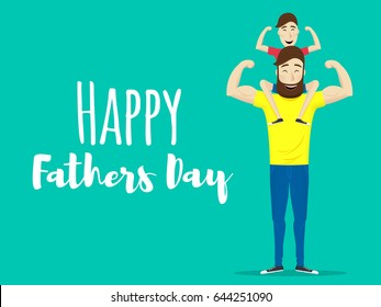 Happy Fathers Day. Super dad. Father with his son. Fathers day card. Vector illustration