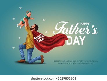 happy fathers day super hero  dad Side View of Lifting Up Baby. abstract vector illustration design