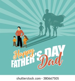 Happy Father's Day superhero dad and kids. EPS 10 vector.