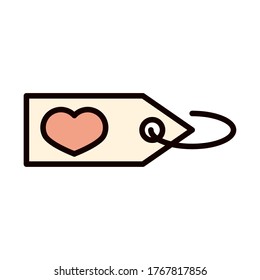 happy fathers day, tag price love heart celebration vector illustration line and fill icon