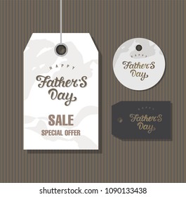 Happy Father's Day tags set in monochrome colors. Happy Fathers Day Sale tags template. For label, card, posters, sale advertising, flyer. Vector illustration
