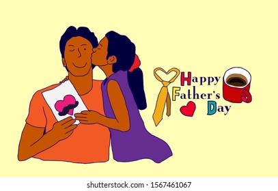 happy father's day template background with father's and child, vector illustration 