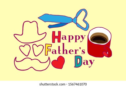 happy father's day template background with father's and child, vector illustration 