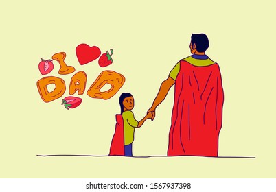 happy father's day template background with father's and child, vector illustration