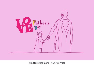 happy father's day template background with father's and child, vector illustration