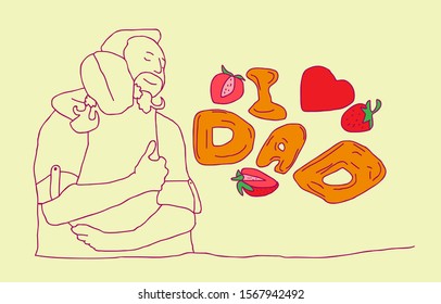 happy father's day template background with father's and child, vector illustration