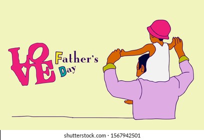 happy father's day template background with father's and child, vector illustration
