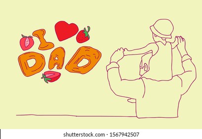 happy father's day template background with father's and child, vector illustration