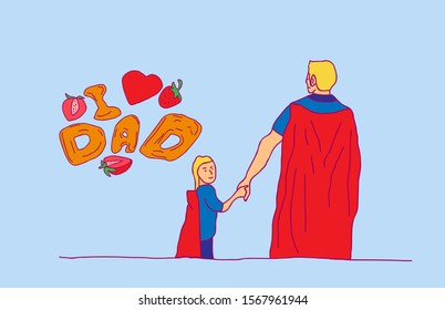 happy father's day template background with father's and child, vector illustration