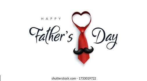 Happy Father's Day template banner with mustache and red necktie. Vector illustration background for sale, promotion, shopping, web, social media.