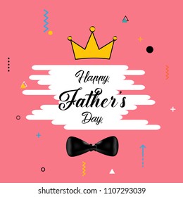 Happy father's day template, brochure, poster and card design illustration with necktie and crown with pink background.
