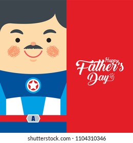 Happy Father's Day template or copy space. Cartoon father dressed like superhero. Super dad in flat vector illustration.