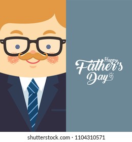 Happy Father's Day template or copy space. Cartoon father wearing suits with necktie. Man in flat vector illustration.