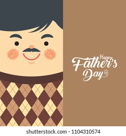 Happy Father's Day template or copy space. Cartoon father wearing sweater vest. Man in flat vector illustration.