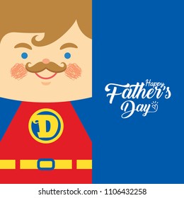 Happy Father's Day template or copy space. Cartoon father dressed like superhero. Super dad in flat vector illustration.