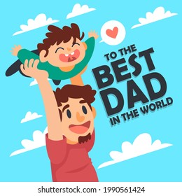 Happy Father's Day template design. vector illustration of father and child hugging and play together. Father's day greetings Vector illustration.