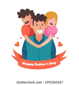 Happy Father's Day template design. vector illustration of father and child hugging and play together. Father's day greetings Vector illustration.