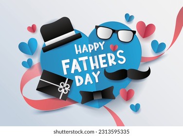 Happy father's day template design with decorative paper cut elements vector illustration.