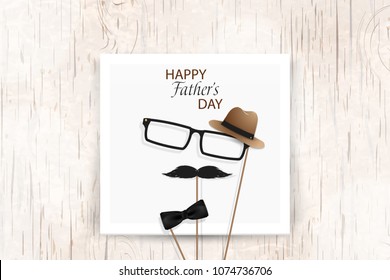 Happy Fathers Day template greeting card. Fathers day Banner, flyer, invitation, congratulation or poster design. Father's day concept. Wooden background. Vector illustration.