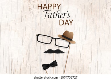 Happy Fathers Day template greeting card. Fathers day Banner, flyer, invitation, congratulation or poster design. Wooden background. Father's day concept. Vector illustration.