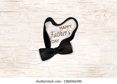 Happy Fathers Day template greeting card. Fathers day Banner, flyer, invitation, congratulation or poster design. Father's day concept. Design with black bow tie on wooden background. vector.