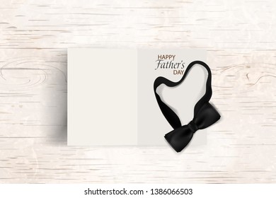 Happy Fathers Day template greeting card. Fathers day Banner, flyer, invitation, congratulation or poster design. Father's day concept. Design with black bow tie on wooden background. vector.