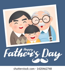 Happy Father's Day template / greeting card with father, grandfather and son vector illustration