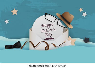 Happy Fathers Day template greeting card.  Fathers day Banner, flyer, invitation, congratulation or poster design. Father's day concept. Vector illustration.