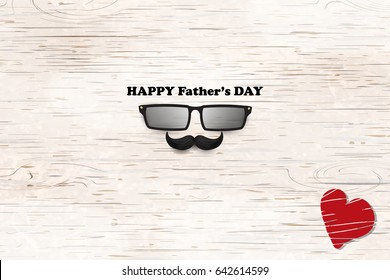 Happy Fathers Day template greeting card, Banner, flyer, invitation, congratulation or poster design. Vector wooden background with mustache, glasses. Father's day concept.