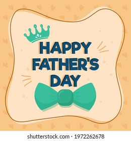 Happy Father's Day Text With Bow Tie And Crown On Orange Heart Pattern Background.