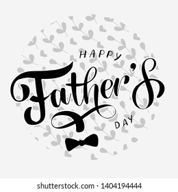 Happy Father`s day text as celebration badge, tag, icon. Greeting card, banner, poster. Vector illustration.  Text card invitation, template. Festivity background and handdrawn bow tie. 
