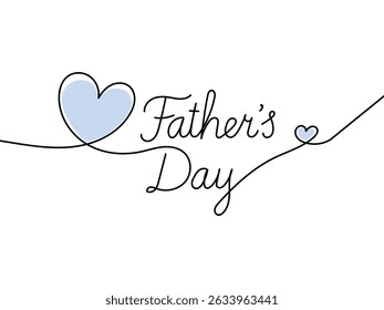 Happy Father's Day text in elegant hand-drawn lettering with heart. Cute linear typography design for Father’s Day greeting card, banner, or poster. Vector illustration isolated on white.