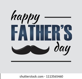 Happy Father's Day text with  moustache. Isolated on light background. Template for greeting cards, posters, banners.