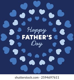 Happy Father's Day Text Surrounded by Hearts Vector Graphics Flat Design Illustration