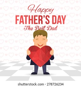 Happy Father's Day Theme, Geometric Heart Symbol Hold Children Flat Vector Poster, Flyer Design