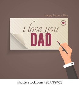 Happy Father's Day Theme "i love you Dad" Lettering, Flat Style Pencil and Notebook Write Design Template