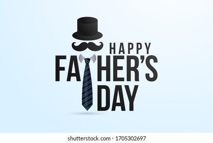 Feliz día del padre con corbata, sombrero y bigote ilustrativo. Tarjeta de saludo del día del padre