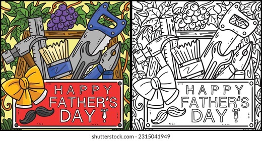  Ilustración de Coloración del Cuadro de herramientas del Día de los Padres Feliz