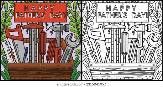  Happy Fathers Day Toolbox Coloring Illustration