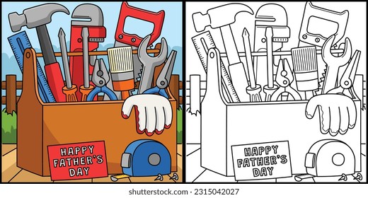 Happy Fathers Day Toolbox Coloring Illustration