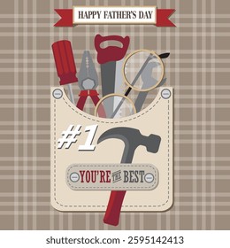 Happy father's day with tools and glasses in the pocket