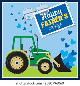 Happy Father's day with tractor and hearts