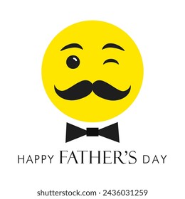 Feliz Día del Padre tarjeta de felicitación de moda. Lindo icono de la cara web con bigote. Emoticono guiñando. Afiche de medios sociales. Línea de tiempo de Internet post. Elementos aislados. Tarjeta de regalo cuadrada para el mejor padre.