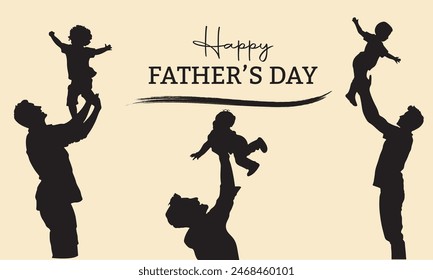 Happy Father's day. Turkish Translation: Babalar günü kutlu olsun. Vector, Illustration. Father and child silhouettes.