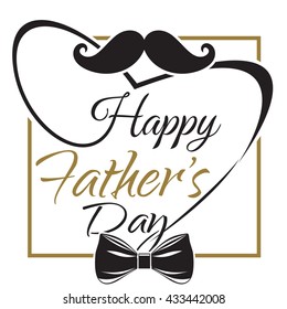 Happy Father's Day. Typographic design. Vector black and gold lettering card  with a mustache and bow tie. Vector illustration