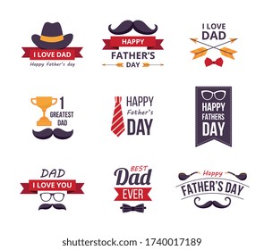 Conjunto tipográfico feliz día del padre de emblemas vectoriales. La inscripción Usted es el mejor papá para el diseño de saludo. Vintage Happy father's day lettering para el diseño.