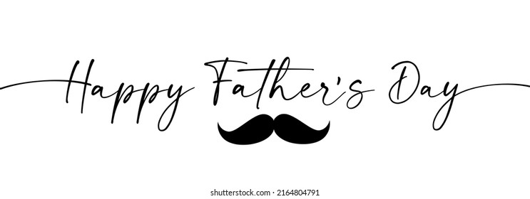 Happy Fathers Day typography banner with mustache. Father's day sale promotion elegant quote calligraphy poster with doodle whisker.  Vector illustration