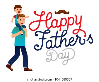 happy father's day typography with boy on a piggy back ride vector illustration