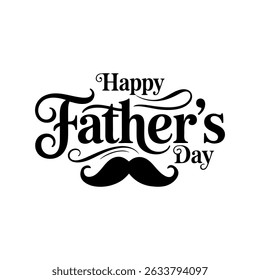 Happy father's day typography with classic mustache illustration, elegant father's day greeting card.Vector illustration