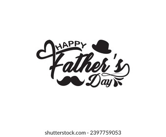 Happy father's day typography design, hand drawn lettering with mustache and hat. Holiday lettering isolated on white background. Vector illustration.
